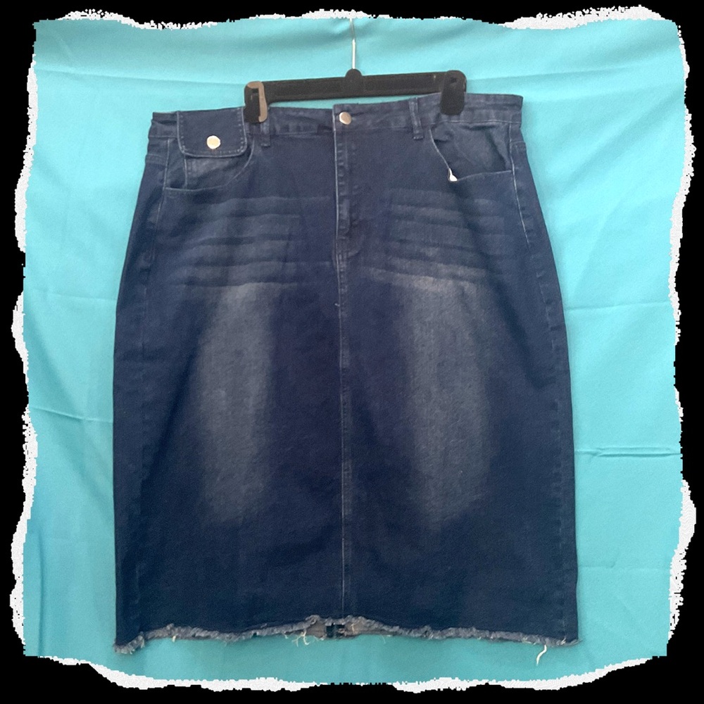 Allegra K Women's Blue Denim Midi Skirt NWT 20”waist 27”length - Picture 2 of 3